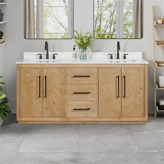 Altair-9 72" Double Bathroom Vanity Grain White Engineered Stone Countertop