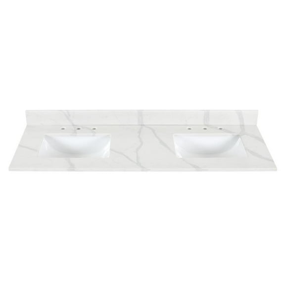Arbios 60" Quartz Stone Vanity Top in Calacatta White with White Sink