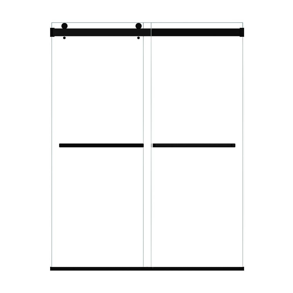 Matte Black Frameless Clear Glass Bypass Shower Door, 60" W x 76" H