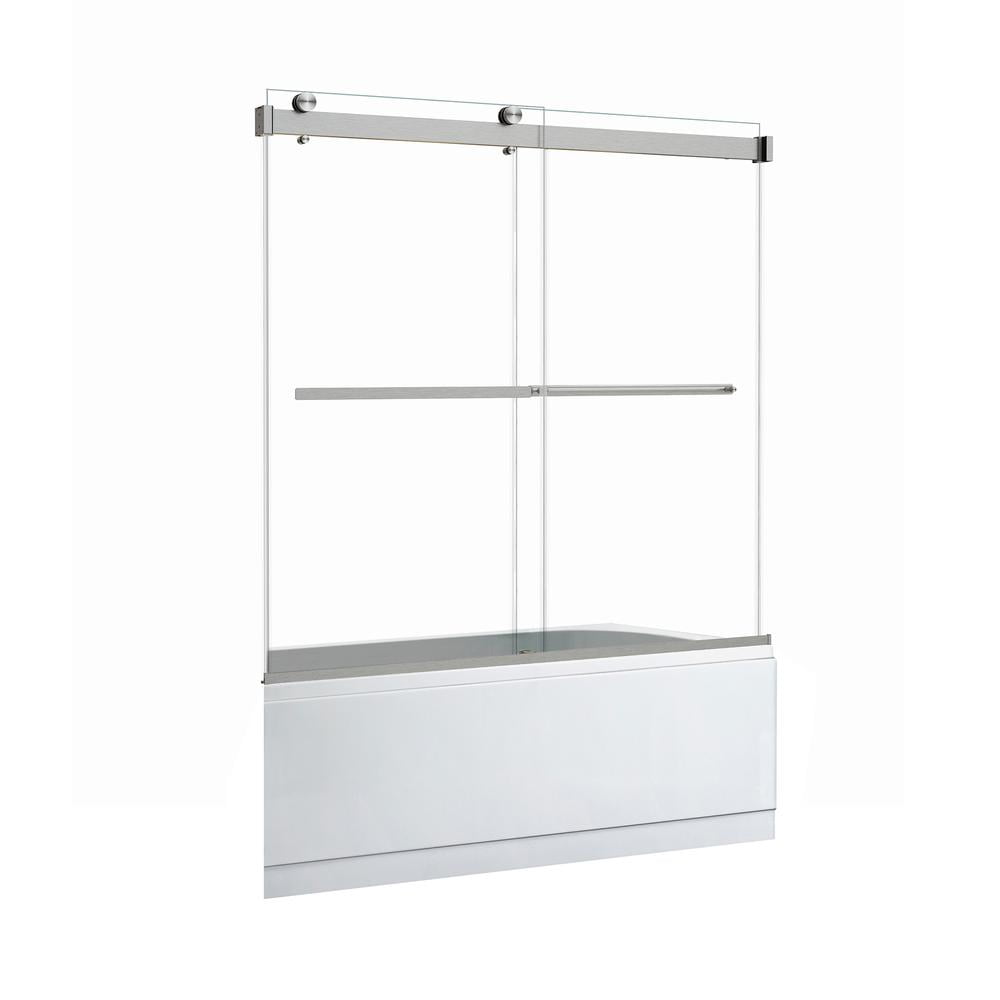 Marcelo 60" Frameless Sliding Tub Door in Brushed Nickel with Clear Glass