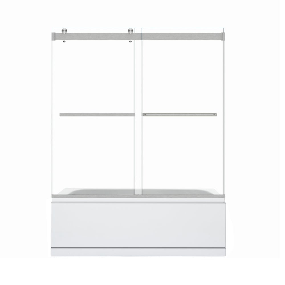 Marcelo 60" Frameless Sliding Tub Door in Brushed Nickel with Clear Glass