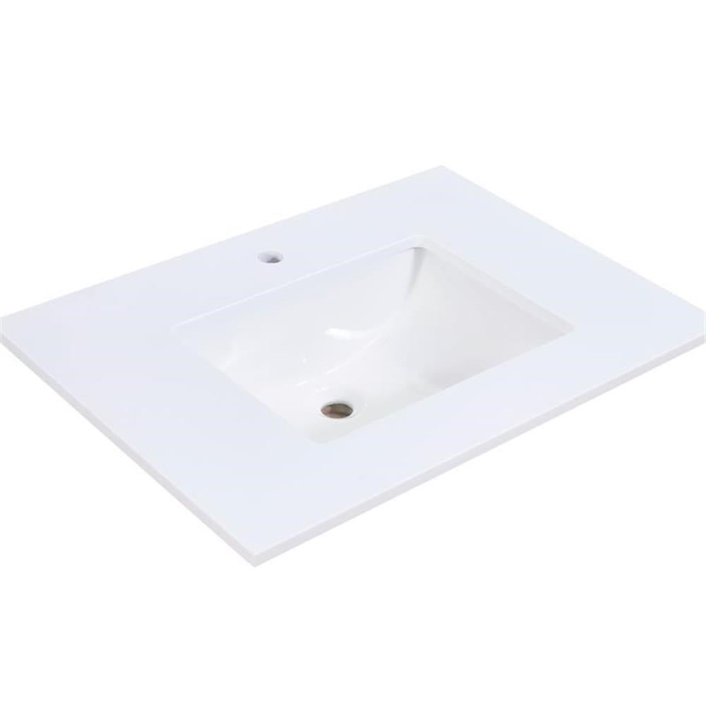 31" White Stone Vanity Top with Rectangular Ceramic Sink