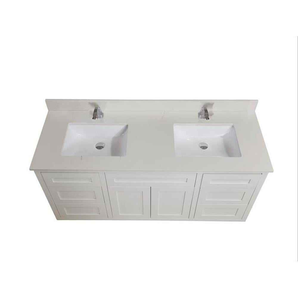 Milano White Composite Stone Double Vanity Top with Sink, 61 in.