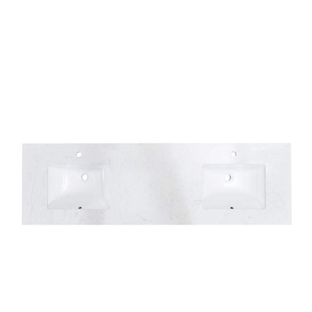73" White Stone Double Sink Vanity Top with Ceramic Basins
