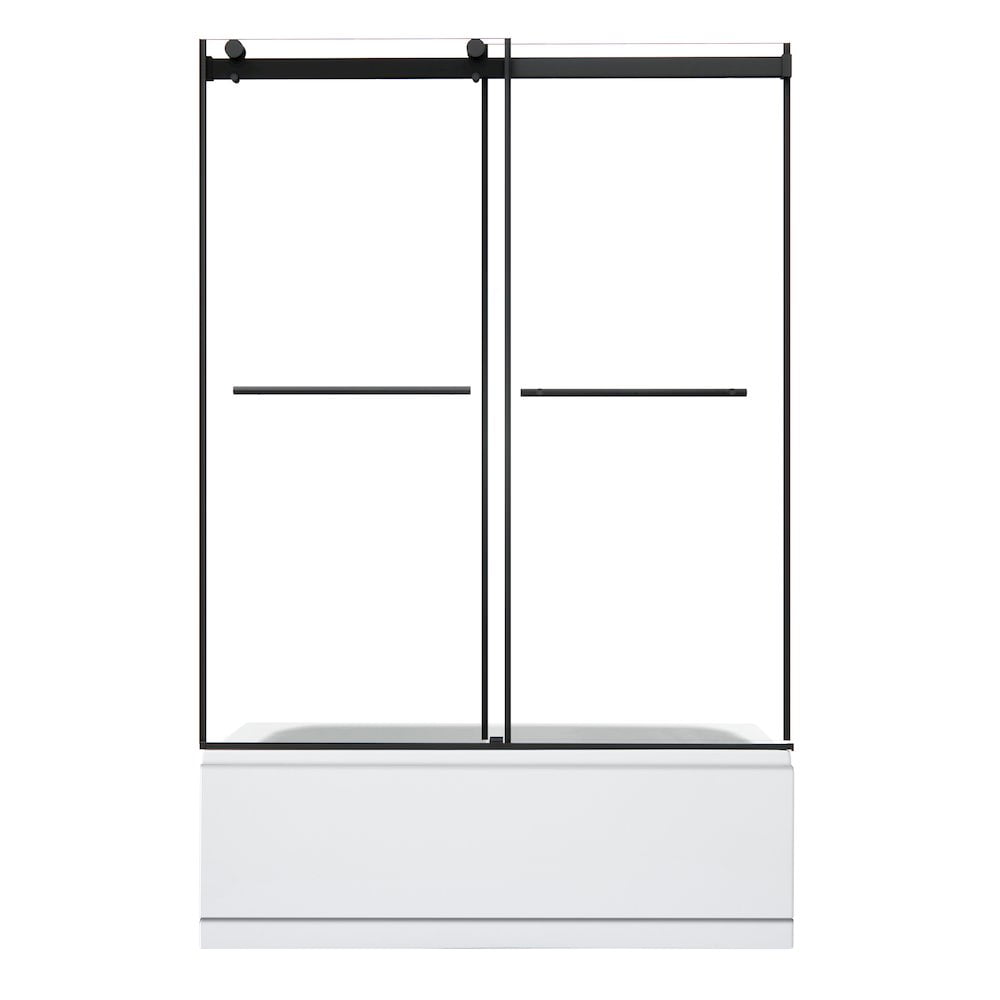 Belizzi 60" Matte Black Frameless Tub Door with Clear Glass
