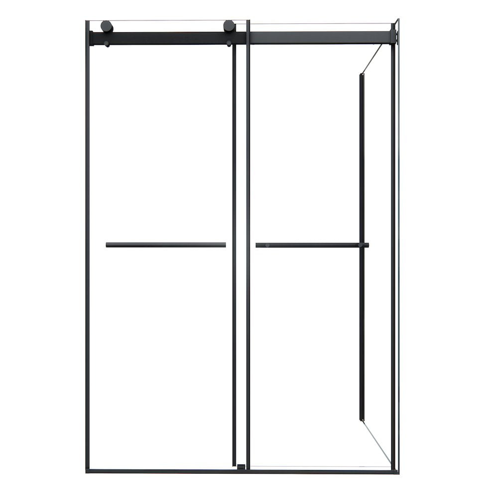 Belizzi 52" W x 76" H Frameless Matte Black Shower Enclosure with Clear Glass