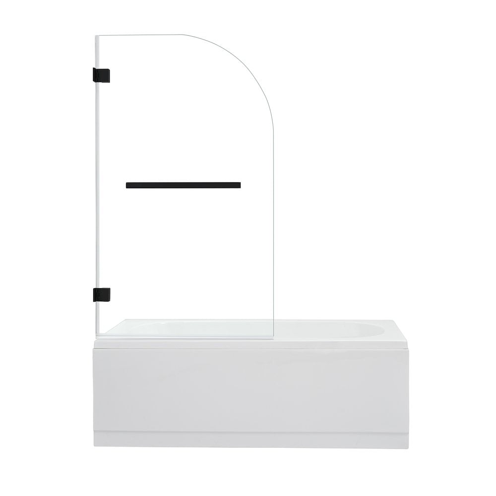 Alvise 34" W x 58" H Frameless Matte Black Tub Door with Clear Glass