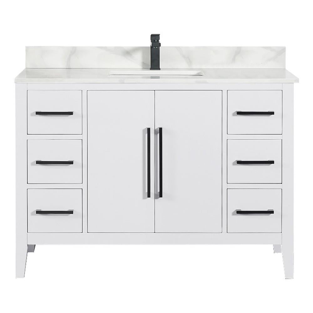 Laurel 48" White Fir Wood Vanity with Calacatta Quartz Top