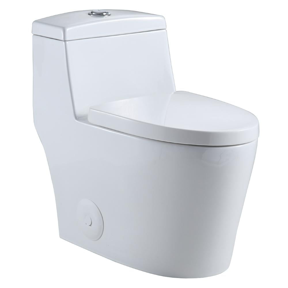 White Ceramic Dual Flush Elongated One-Piece Toilet