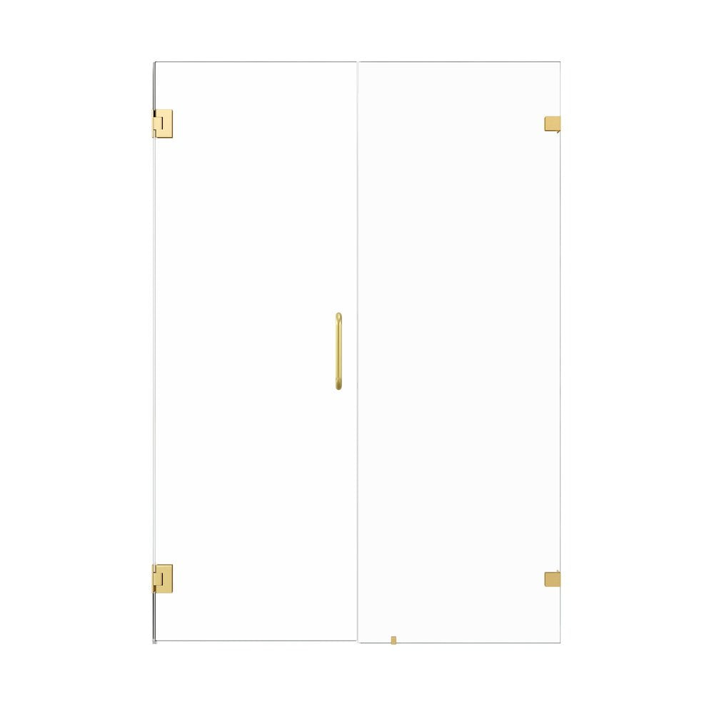Brushed Gold Frameless Pivot Hinged Shower Door with Clear Glass