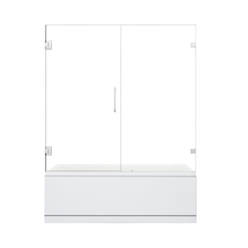 60" Polished Chrome Frameless Hinged Tub Door with Clear Glass