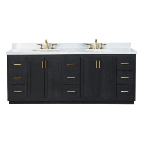 Altair Gazsi Wood Vanity with Composite Stone Top, 84" Black Oak, No Mirror