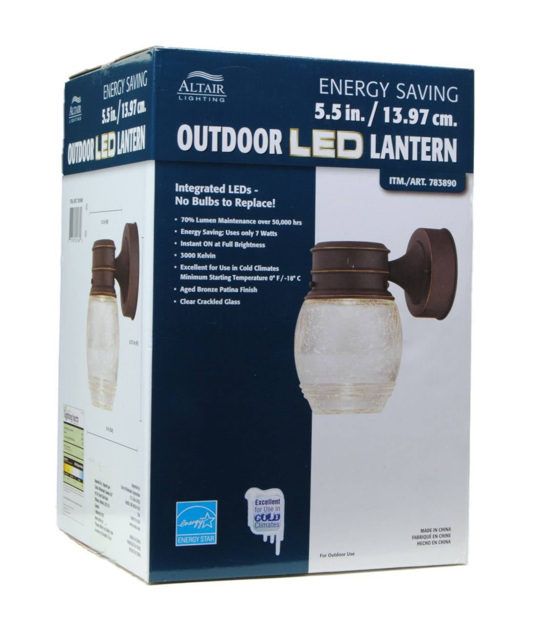 Altair Lighting Outdoor LED Lantern, 3000 Kelvin LED, Mini 5.5in. Aged