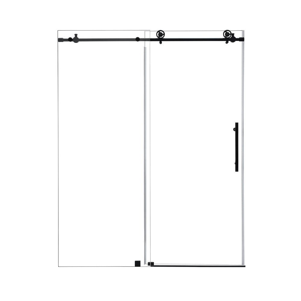 60'' Matte Black Frameless Sliding Shower Door with Clear Tempered Glass