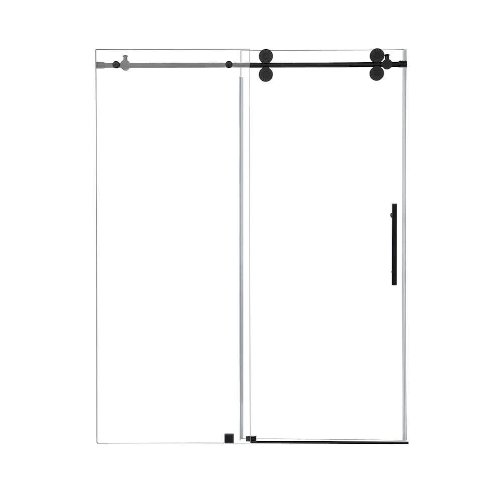 Altair Matte Black Frameless Sliding Shower Door with Clear Glass