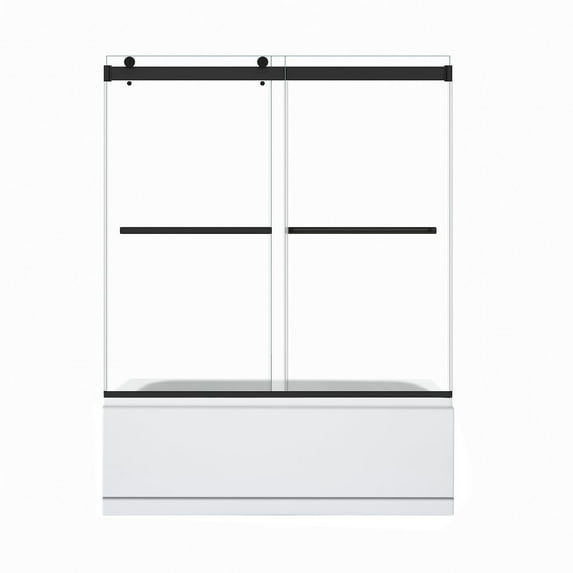 Altair Marcelo 60" W x 58" H By Pass Frameless Tub Door in Matte Black with Clear Glass
