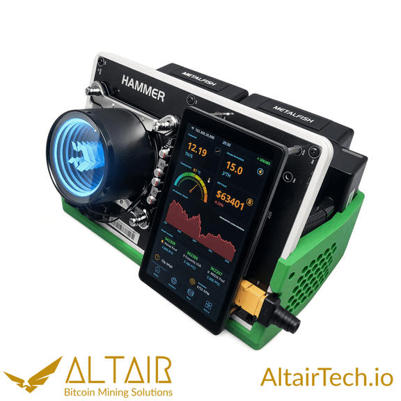 AltairTech.io Hammer BC08 Bitcoin Miner - 12TH/s SHA-256 ASIC Miner, 210W Low Power, 5" Touchscreen Display, Wi-Fi, Quiet Home Bitcoin Mining Machine, PSU Included