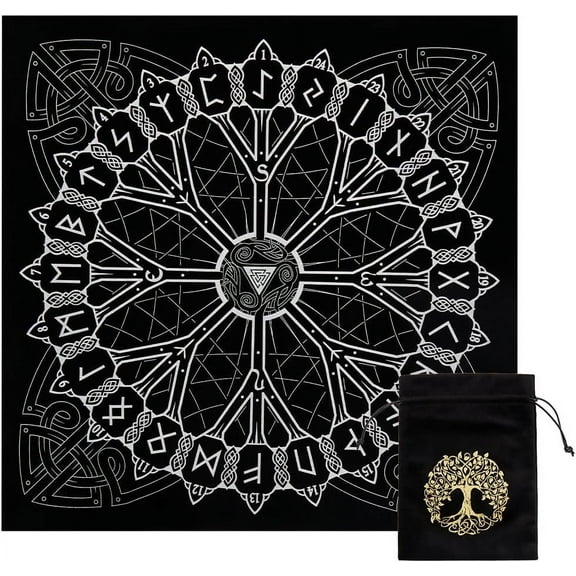 Altar Cloth Tarot Table Cloth Rune Astrology Gothic Cards Bag Square Table Cover Divination Tree of Life Velvet with Tarot Drawstring Pouch Set Tarot Card Gift for Witchcraft Supplies Witch