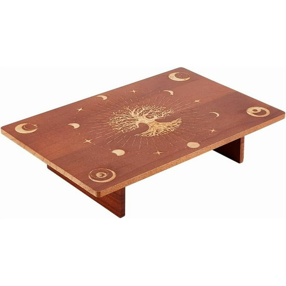Altar Table 11.8x7.8inch Wooden Meditation Table Altar Wood Wiccan Alter Table Buddhist Shrine Moon Phase The Tree of Life Pattrns Engraved Table for Room Decor Wiccan Supplies