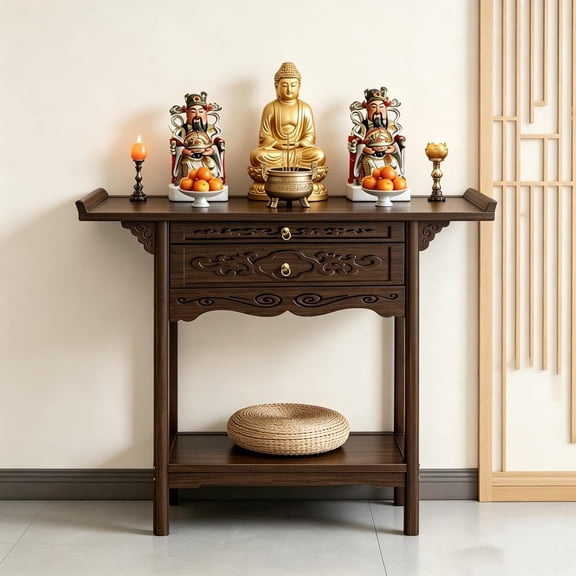 Altar Table Cabinet with Extendable Tray, Bamboo, 40" | Ideal for meditation spaces; features an extendable tray & 2-tier storage to beautifully organize your sacred essentials.