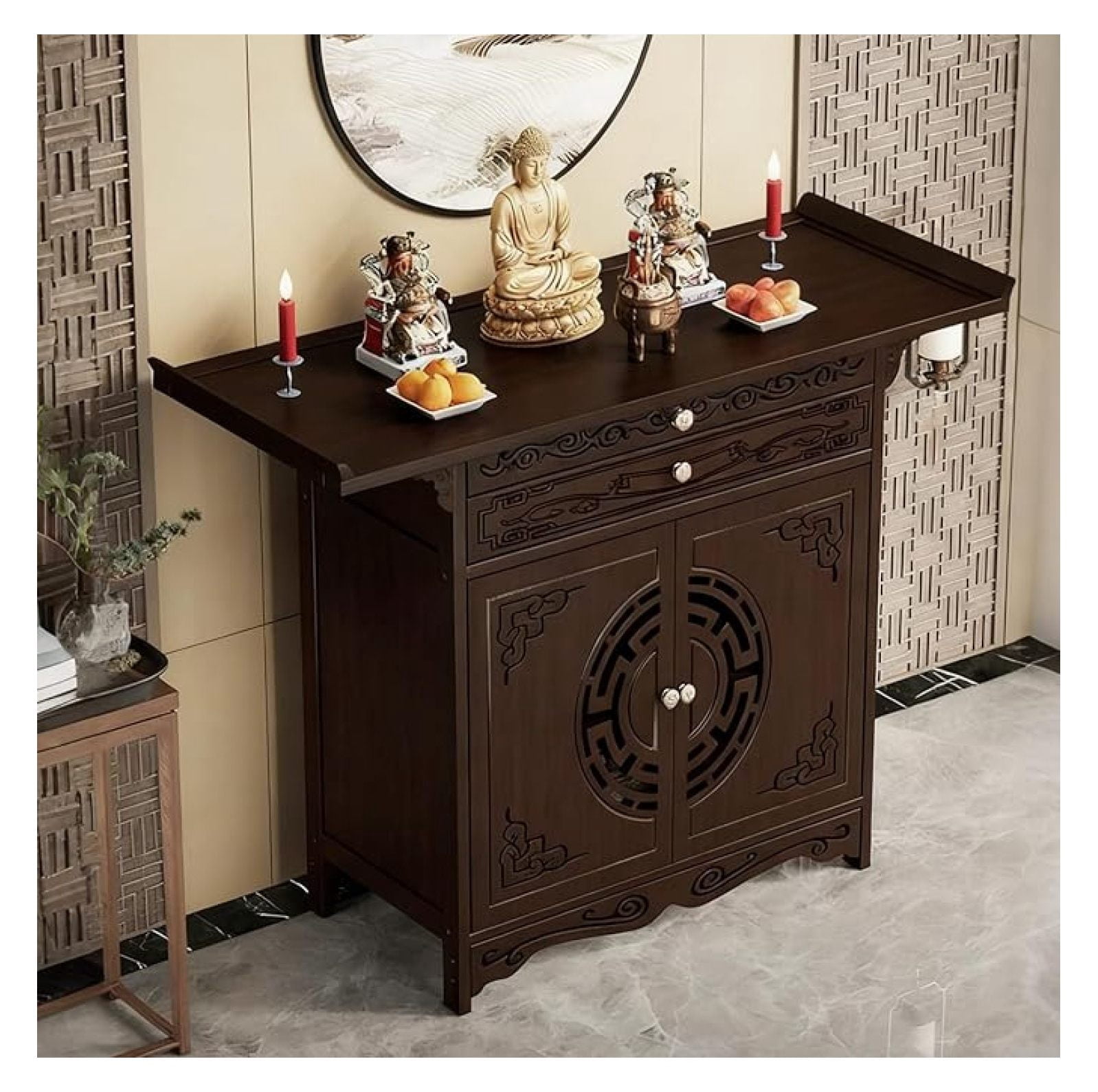 Altar Table with Drawer and Door, Buddhist Altar Cabinet with Storage ...