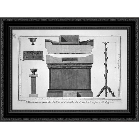 Altar and sacred furnishings of the Egyptian Temple 24x20 Black Ornate Wood Framed Canvas Art by Piranesi, Giovanni Battista