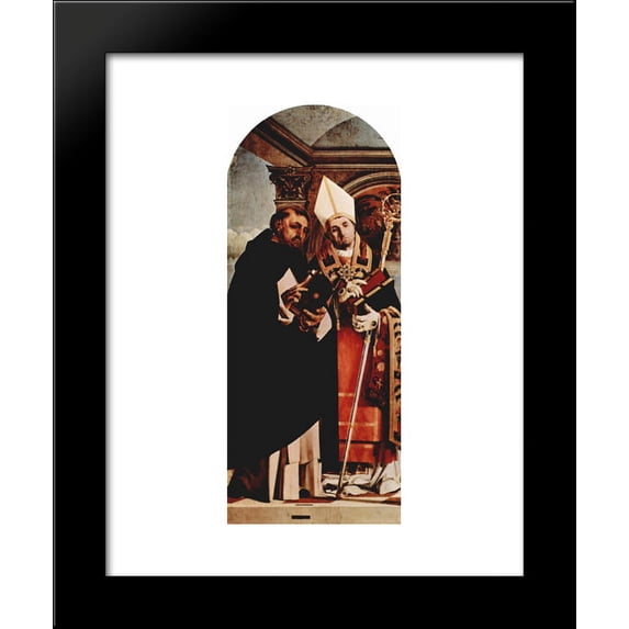Altar of Recanati polyptych, the left wing St. Thomas Aquinas and St. Flavian 20x24 Framed Art Print by Lorenzo Lotto