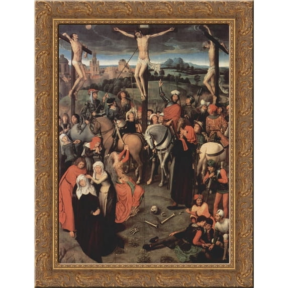Altar triptych from the L?beck Cathedral (detail) 20x24 Gold Ornate Wood Framed Canvas Art by Memling, Hans