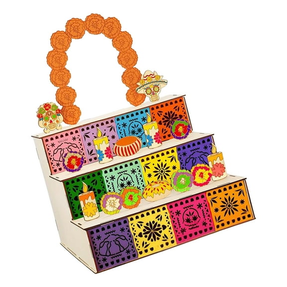 Altars For Day of Dead Supplies Memory Display Traditional Ofrenda Shadows Box with Skull Home Desktop Decoration