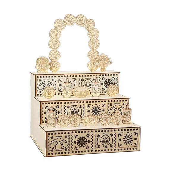 Altars For Day of Dead Supplies Memory Display Traditional Ofrenda Shadows Box with Skull Home Desktop Decoration