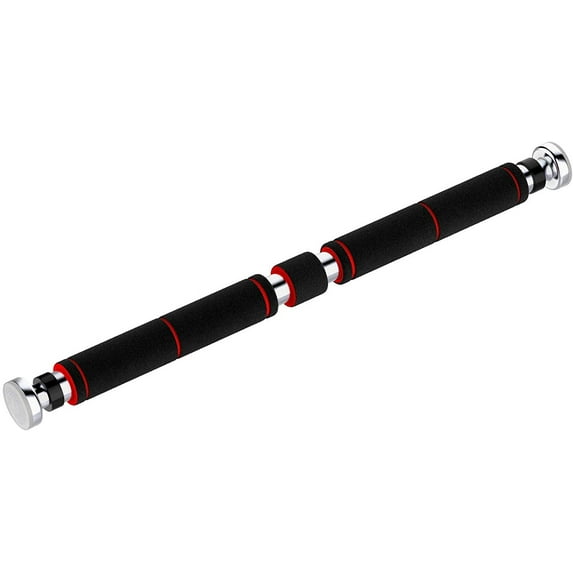 Doorway Pull Up Bar Adjustable Extendable 39” Chin Up Bar with Comfortable Grip Foam, Exercise Fitness Pull-up Bar Support, Fits Standard Doorway - Red Black