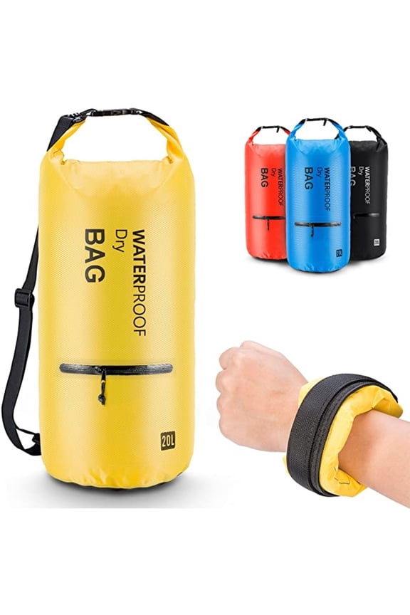 Waterproof Floating Dry Bag Backpack w/2 Exterior Zip Pocket Yellow 10L