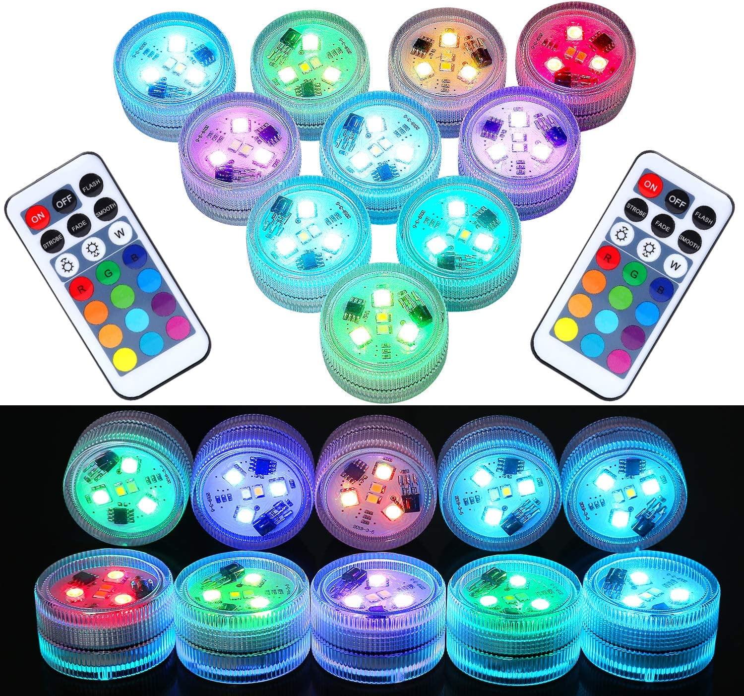 Altaz 10Pcs Mini Submersible LED Lights with Remote Control Tea Lights
