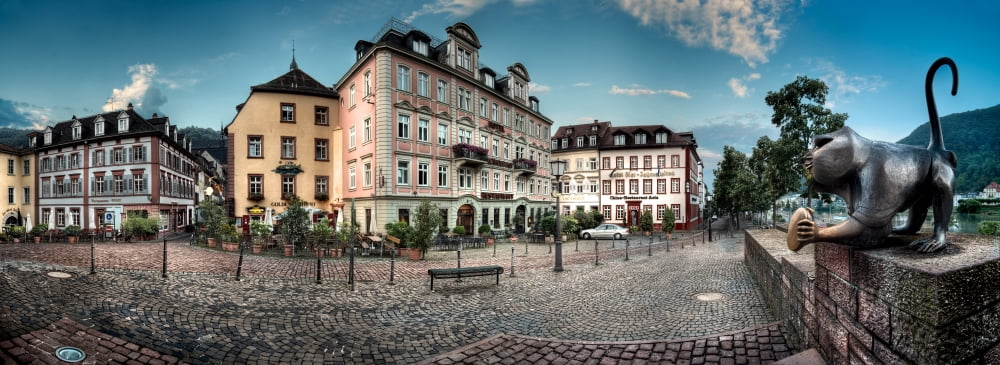 Alte Brucke (Old Bridge) with buildings Heidelberg Baden-Wurttemberg Germany Canvas Art - Panoramic Images (7 x 18)