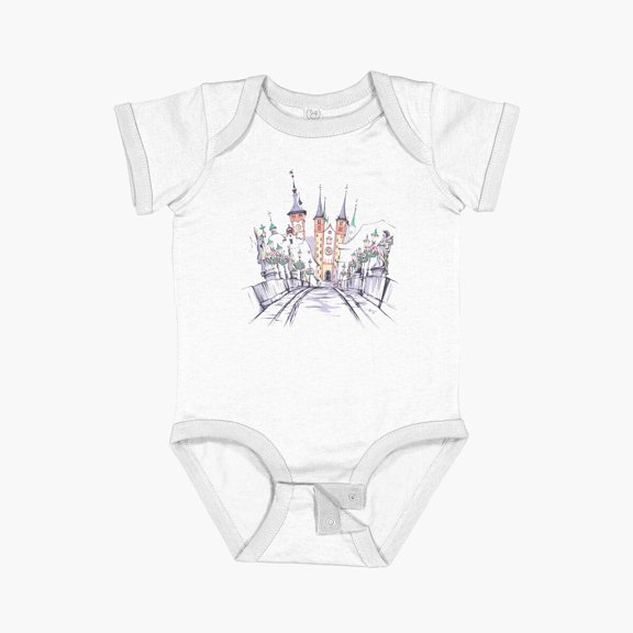 Alte Mainbrucke, Old Main Bridge, with statues of saints in Wurzburg, Germany Short Sleeve Baby One-Piece - 952