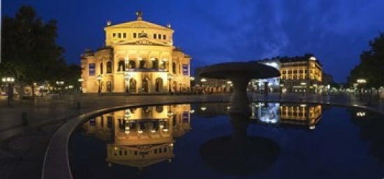 Alte Oper reflecting in Lucae Fountain Frankfurt Hesse Germany Canvas Art - Panoramic Images (24 x 12)
