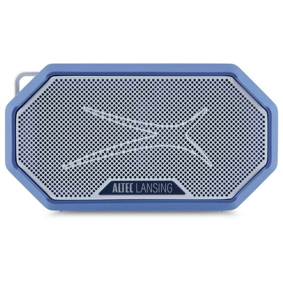 Altec Lansing HydraMini 2.0 EverythingProof Bluetooth Speaker, Waterproof IP67, Floats, 12-Hour Playtime, Built-In Magnet, Carabiner & Mount, Blue White