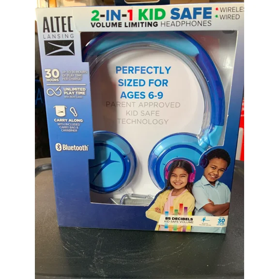 Altec Lansing Kid Safe 2-In-1 Bluetooth Wireless Blue Kid'S Headphones - Sealed