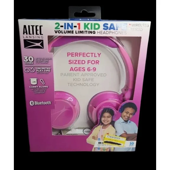 Altec Lansing Kid Safe 2-In-1 Bluetooth Wireless Pink Kid'S Headphones - Sealed