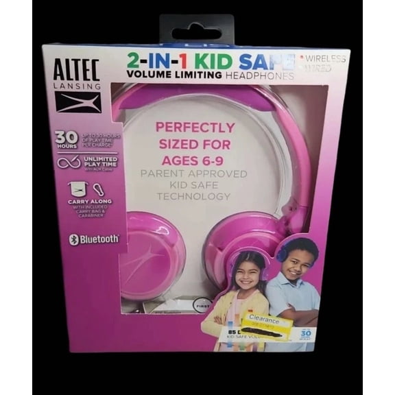 Altec Lansing Kid Safe 2-In-1 Bluetooth Wireless Pink Kid'S Headphones - Sealed