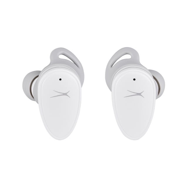 Altec Lansing NanoBuds Active Noise Cancelling Truly Wireless Earbuds, with Water Resistance, Stay-In-Place Helix Wings, Anti-Microbial Protection, 28 Hours of Total Playtime, White