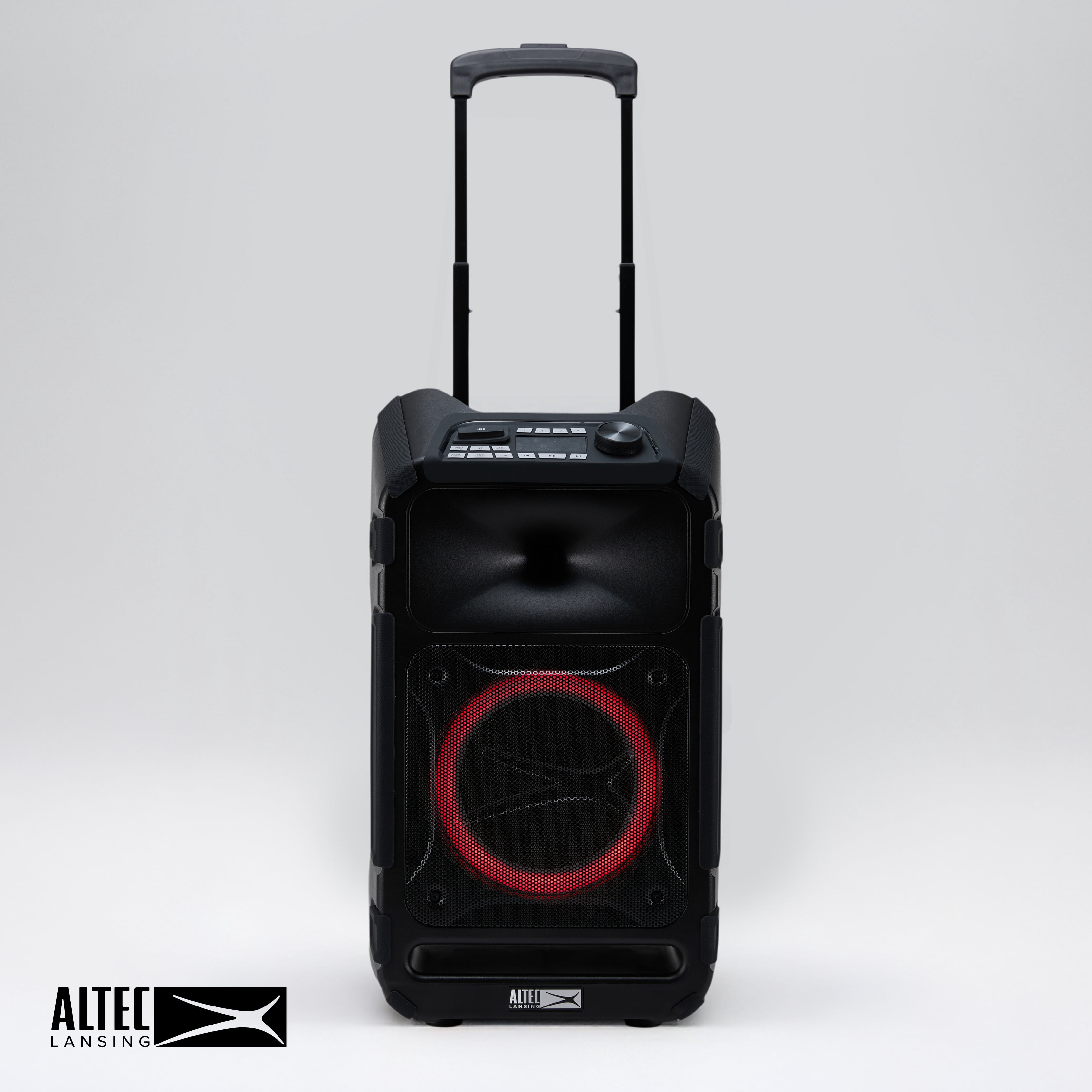 Altec Lansing Sonic Boom 120 Bluetooth Party Speaker, 120W IP67 Waterproof Portable Speaker with Wheels & Handle, Up to 12H playtime & LED Party Lights, Bass Boost, FM Radio, Karaoke Mic/AUX Input