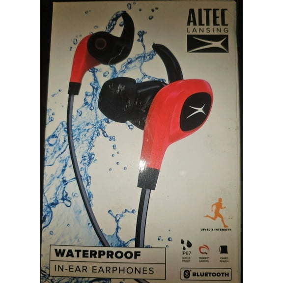 Altec Lansing Waterproof In-Ear Earphones Red Earbuds Bluetooth Reflective Cable