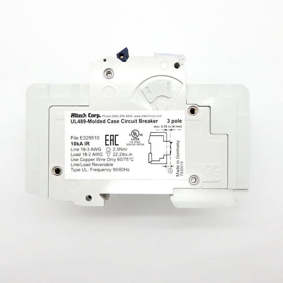 Altech Corp 3-Pole 480VAC 3A DIN Rail Thermal Magnetic Circuit Breaker 3C3UL