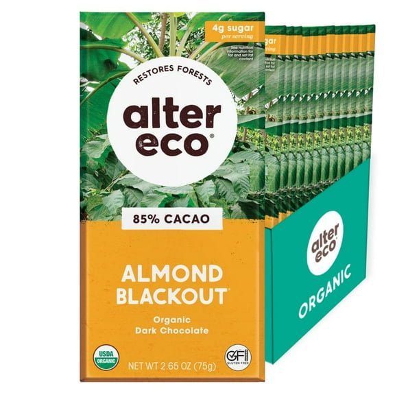 Alter Eco - Almond Blackout Dark Chocolate Bar 2.65 OZ - Pack of 12