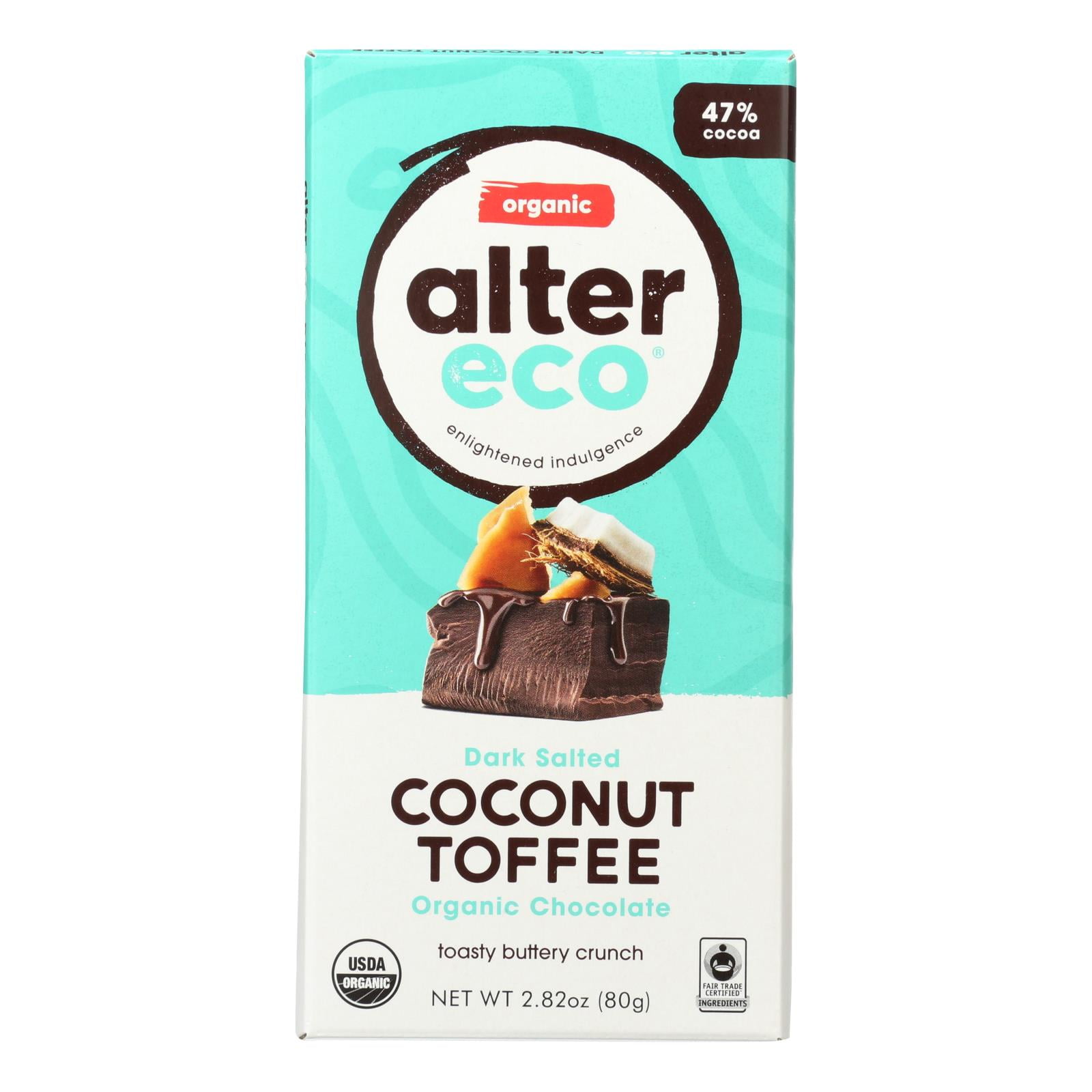 (Price/case)Alter Eco Americas Organic Chocolate Bar - Dark Coconut Toffee - 2.82 oz Bars - Case of 12