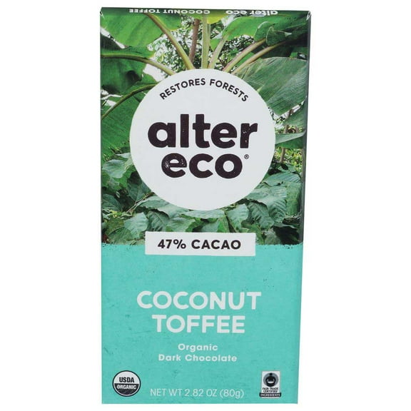 Alter Eco Americas Organic Chocolate Bar - Dark Coconut Toffee - 2.82 oz Bars - Case of 12