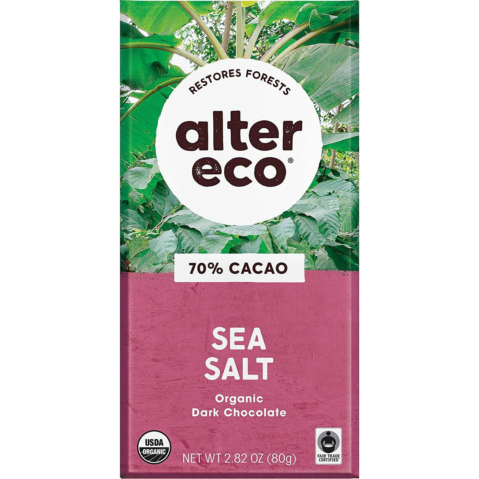 Alter Eco Americas Organic Chocolate Bar Deep Dark Sea Salt 2.82 oz Bars Pack of 4