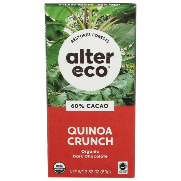 Alter Eco | Chocolate Bars | Pure Dark Cocoa, Fair Trade, Organic, Non-GMO, Gluten Free (12-Pack Dark Quinoa Crunch)