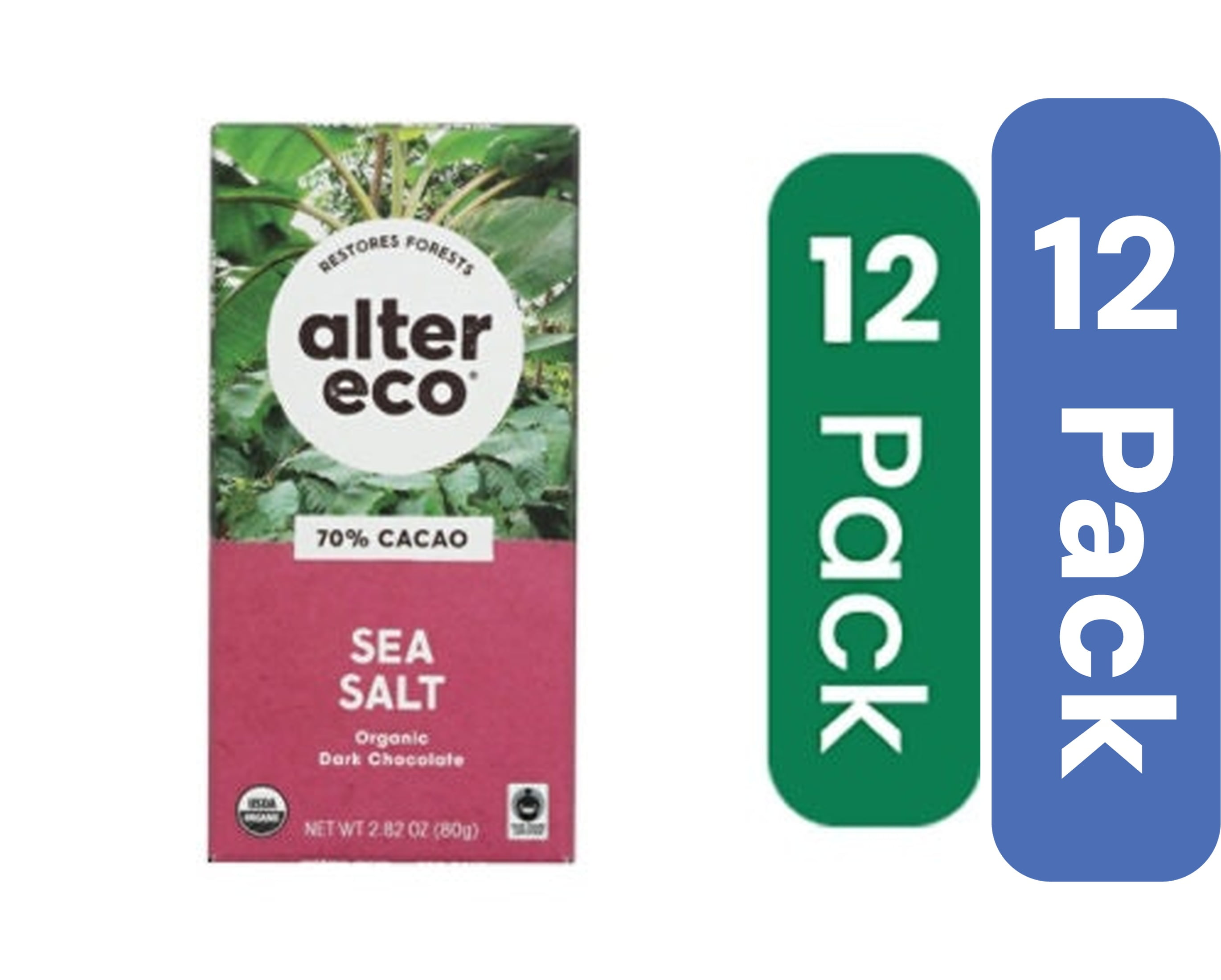 Alter Eco Dark Chocolate Bar Sea Salt Organic 2.82 oz (Pack Of 12)